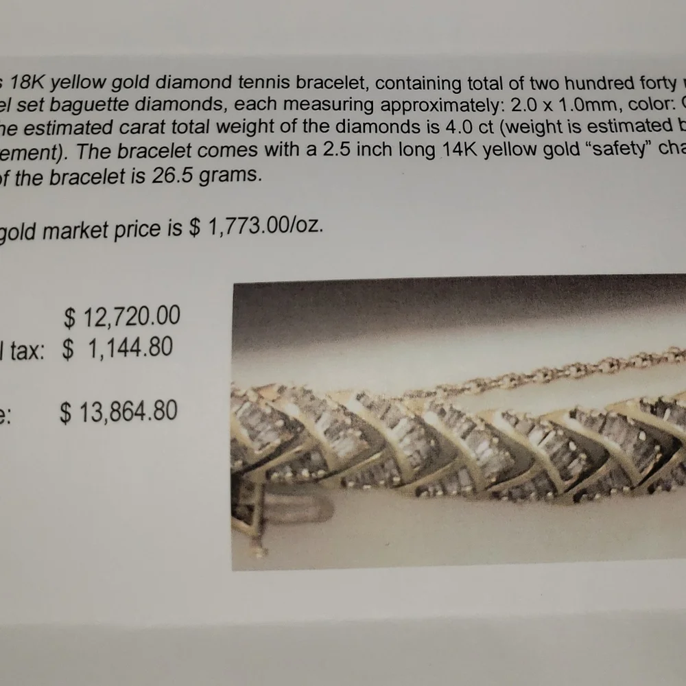 Lady's 18K Yellow Gold Diamond Bracelet - Picture 3 of 3